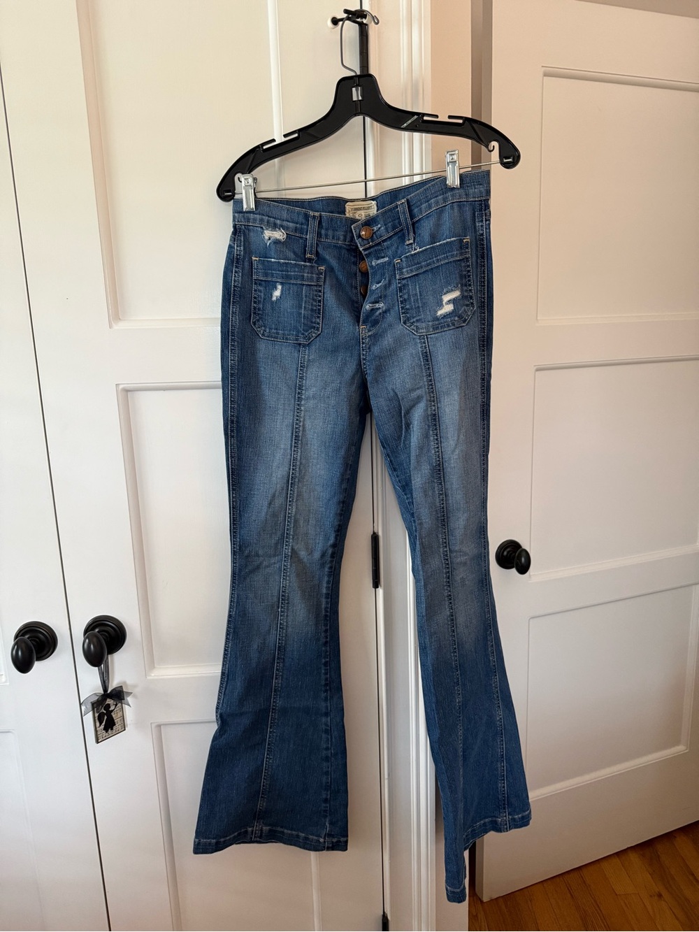 Current/Elliott Medium Blue Distressed Flare Jeans